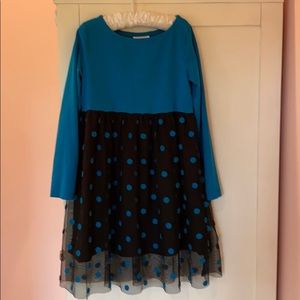 Hanna Andersson Teal/ Black Dress With Tulle Skirt